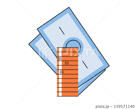Blue banknotes and a stack of orange coins vector illustration. Banking services, personal investment, financial savings, digital payment, global economy, wealth management. Cash and change 139571140