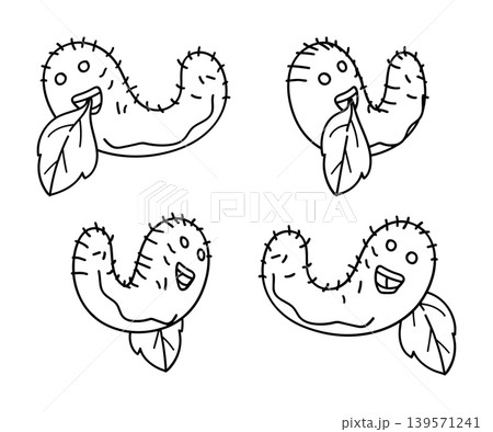 Caterpillar Eating Leaf Line Drawing Doodle Set. Vector Illustration Caterpillar Eating Leaf Line Drawing Doodle Set. Vector Illustration 139571241
