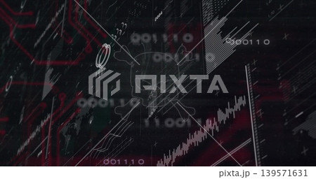 Displaying ghostly skull-crossbones hovering over cyber dashboard, with binary and rising chart Displaying ghostly skull-crossbones hovering over cyber dashboard, with binary and rising chart 139571631