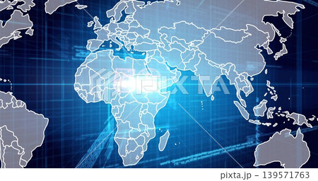 Displaying continental map showing northeast Africa on digital display, with blue grid, lens flare Displaying continental map showing northeast Africa on digital display, with blue grid, lens flare 139571763