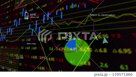 Displaying HUD gauge updating 19 km or h, overlapping green pie chart on dashboard with blue pointer Displaying HUD gauge updating 19 km or h, overlapping green pie chart on dashboard with blue pointer 139571866