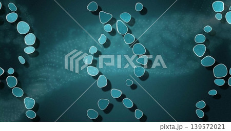 Floating central chain of round turquoise pebbles in digital art, with white outlines, soft shadows Floating central chain of round turquoise pebbles in digital art, with white outlines, soft shadows 139572021