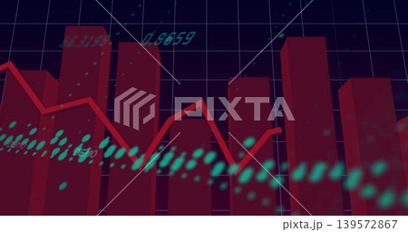 Displaying central chart with red 3D bars and red line on dark grid, cyan data points 139572867