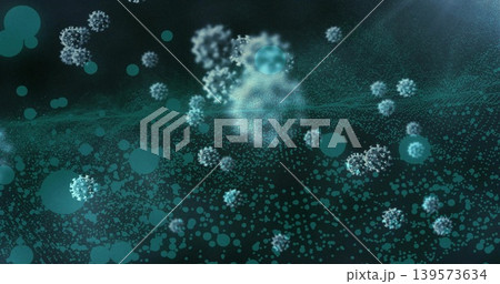 Showing spiky spherical particles drifting in lab micro scene, with bokeh discs, mist, bright flare Showing spiky spherical particles drifting in lab micro scene, with bokeh discs, mist, bright flare 139573634