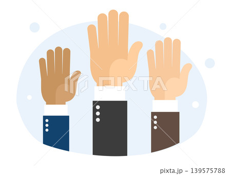 Diverse Hands Raised Voting Participation and Agreement stock illustration. Diverse Hands Raised Voting Participation and Agreement stock illustration. 139575788