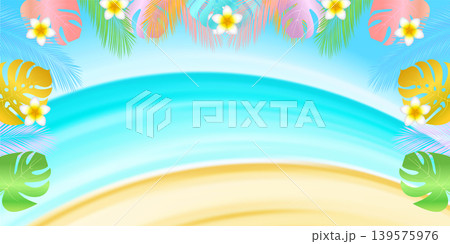 トロピカルビーチと花の装飾が施された夏の背景 139575976