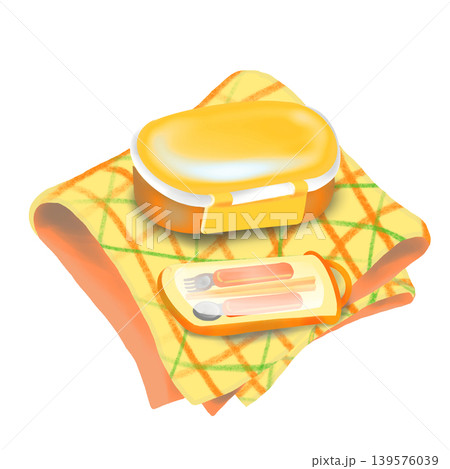 お弁当セットイラスト　黄色(お弁当箱・ナプキン・お箸スプーンフォークケース) 139576039
