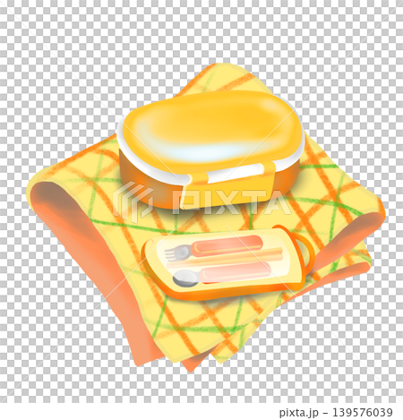 お弁当セットイラスト　黄色(お弁当箱・ナプキン・お箸スプーンフォークケース) 139576039
