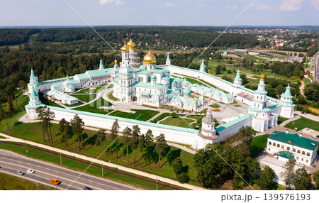 Summer aerial view of Resurrection Monastery in Istra town, Russia Summer aerial view of Resurrection Monastery in Istra town, Russia 139576193