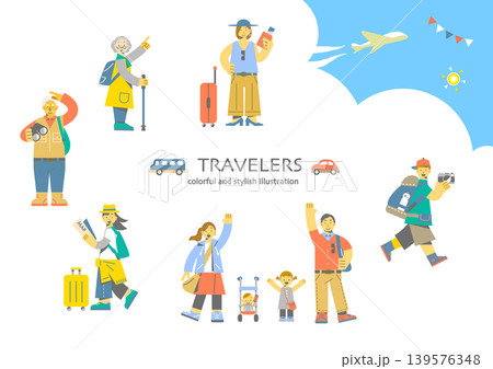 旅行を楽しむ人々　カラフルでお洒落なフラットイラスト 139576348