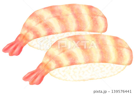 2個の海老のお寿司のイラスト 2個の海老のお寿司のイラスト 139576441