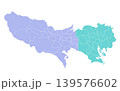 分割できる東京都の地図のイラスト（二色）　市、町、村、区　パーツ分け 139576602
