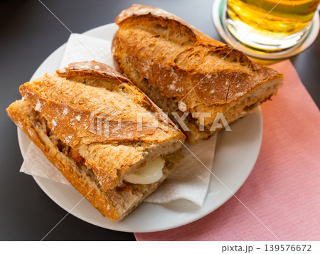 Morning breakfast - sandwich with anchovies and eggs Morning breakfast - sandwich with anchovies and eggs 139576672
