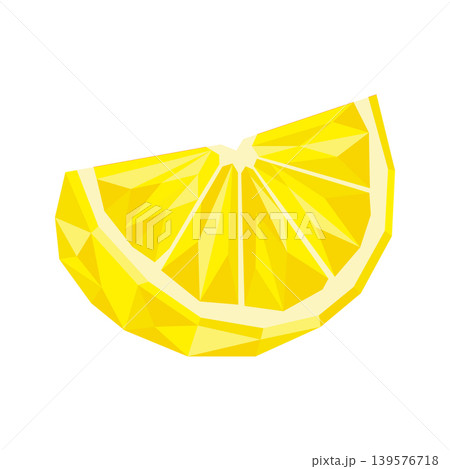 Lemon slice vector illustration featuring a geometric low poly design style isolated on a plain white background for creative projects Lemon slice vector illustration featuring a geometric low poly design style isolated on a plain white background for creative projects 139576718