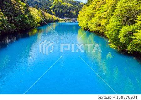 青い湖と新緑の森 青い湖と新緑の森 139576931
