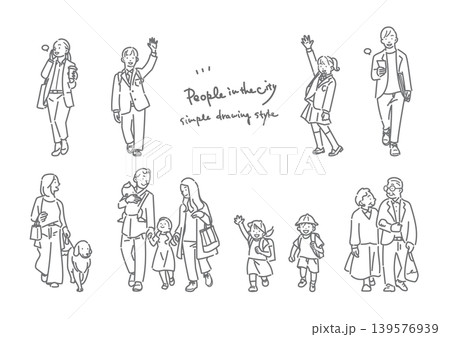 都市に暮らすいろいろな人々 シンプルでお洒落な線画イラスト 都市に暮らすいろいろな人々 シンプルでお洒落な線画イラスト 139576939