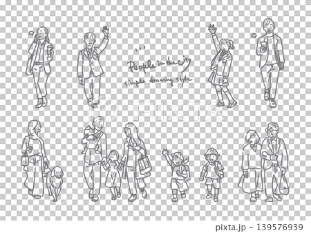 Various people living in the city: Simple and stylish line art illustrations 139576939
