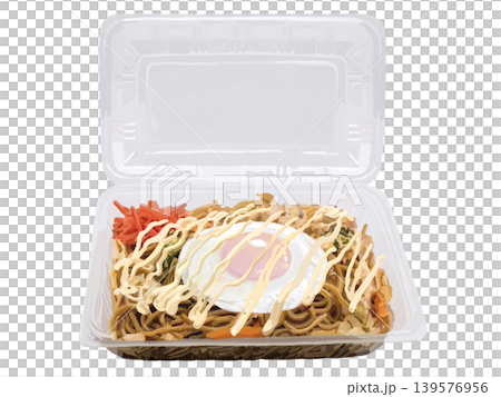 焼きそば(パック開)目玉焼きのせ、マヨネーズ付き 焼きそば(パック開)目玉焼きのせ、マヨネーズ付き 139576956