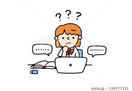 オンライン学習をしていて悩んでいる女子学生のイラスト 139577331