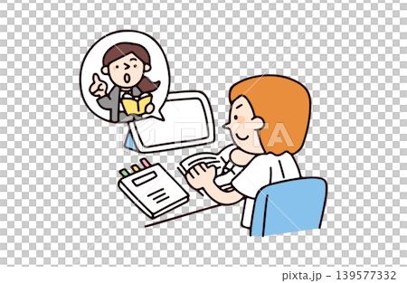 An illustration of a motivated male student and his instructor learning online. An illustration of a motivated male student and his instructor learning online. 139577332