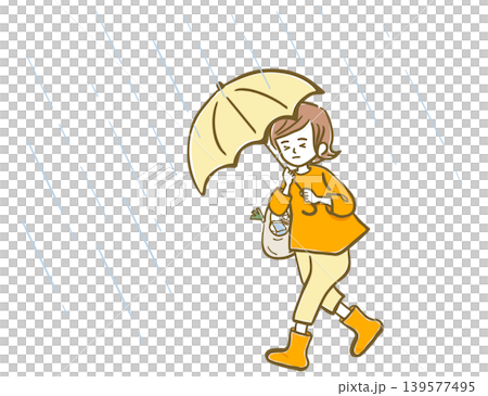 一位女士在狂風暴雨中撐著傘。 一位女士在狂風暴雨中撐著傘。 139577495
