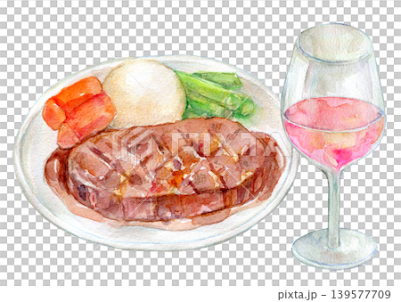 Watercolor illustration, analog illustration, sirloin steak 139577709