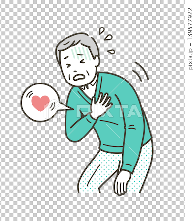 動悸がして苦しそうにしている高齢者男性の上半身イラスト 動悸がして苦しそうにしている高齢者男性の上半身イラスト 139577922