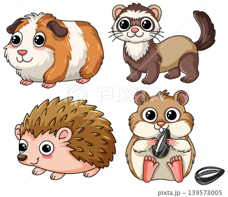 Cute Cartoon Small Pets Collection with Guinea Pig Ferret Hedgehog and Hamster 139578005