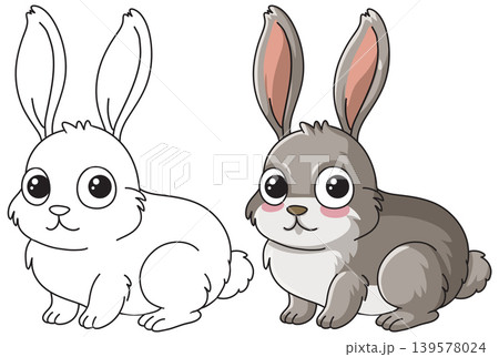 Cute Cartoon Rabbit Vector Illustration in Color and Line Art Cute Cartoon Rabbit Vector Illustration in Color and Line Art 139578024