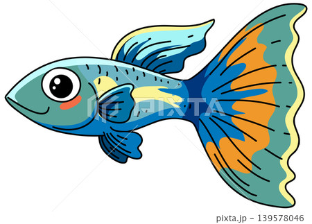 Cute Blue and Orange Guppy Fish Vector Illustration Isolated on White 139578046
