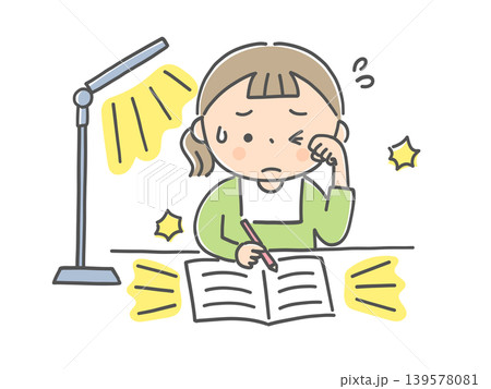 勉強中のライトと白い紙を眩しく感じる子供 勉強中のライトと白い紙を眩しく感じる子供 139578081