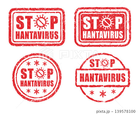 Stop Hantavirus Grunge Stamp Set Featuring Distressed Warning Labels And Prevention Symbols. Ideal For Health Awareness, Safety Campaigns And Medical Alert Designs With Bold Vintage Rubber Stamp Style Stop Hantavirus Grunge Stamp Set Featuring Distressed Warning Labels And Prevention Symbols. Ideal For Health Awareness, Safety Campaigns And Medical Alert Designs With Bold Vintage Rubber Stamp Style 139578100