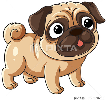 Cute Cartoon Pug Puppy Standing on a White Background Cute Cartoon Pug Puppy Standing on a White Background 139578235
