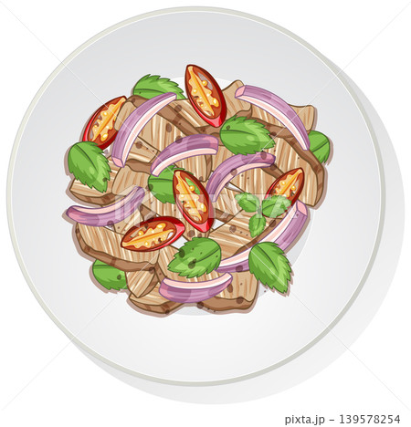 Grilled Pork Salad with Chili, Onion, and Fresh Herbs 139578254