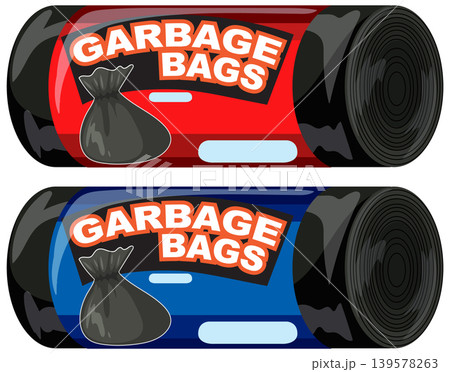 Vector Illustration of Rolled Garbage Bag Packages with Labels Vector Illustration of Rolled Garbage Bag Packages with Labels 139578263