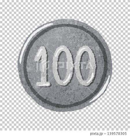 Cute hand-drawn illustration of a 100 yen coin Cute hand-drawn illustration of a 100 yen coin 139578305