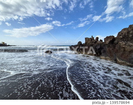 Waves Washing Against Rocky Ocean Shore Waves Washing Against Rocky Ocean Shore 139578694