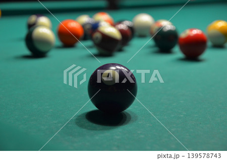 Number Four Billiard Ball on Pool Table 139578743