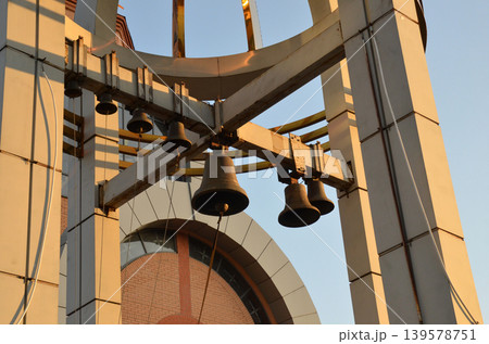 Hanging Church Bells on Modern Bell Tower Hanging Church Bells on Modern Bell Tower 139578751