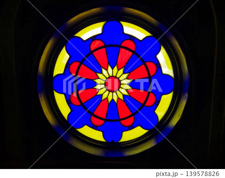 Colorful circular stained glass window design 139578826