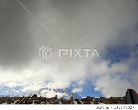 Snow Covered Mountain Under Dramatic Cloudy Sky 139579027