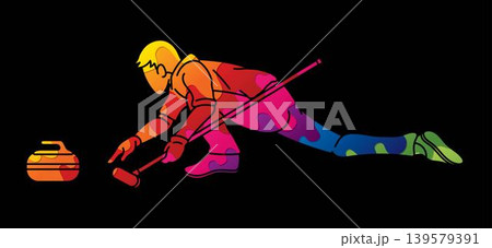 Curling Sport Male Player Action Cartoon Graphic Vector Curling Sport Male Player Action Cartoon Graphic Vector 139579391