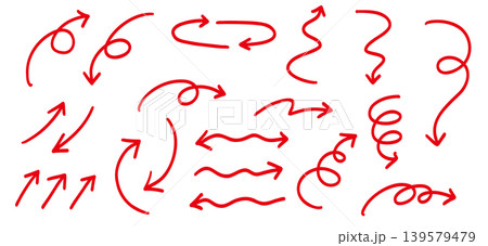 手描きペン風の矢印素材セット ベクターイラスト 赤 手描きペン風の矢印素材セット ベクターイラスト 赤 139579479