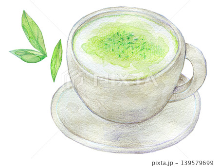 水彩イラスト アナログイラスト ホットの抹茶ラテ 水彩イラスト アナログイラスト ホットの抹茶ラテ 139579699