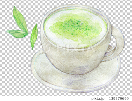 水彩イラスト アナログイラスト ホットの抹茶ラテ 水彩イラスト アナログイラスト ホットの抹茶ラテ 139579699