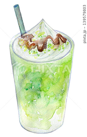 水彩イラスト アナログイラスト アイス抹茶ラテ 水彩イラスト アナログイラスト アイス抹茶ラテ 139579803