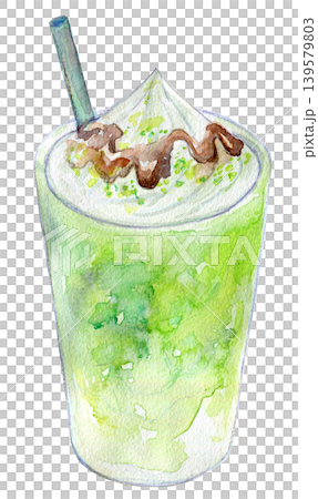 水彩イラスト アナログイラスト アイス抹茶ラテ 水彩イラスト アナログイラスト アイス抹茶ラテ 139579803