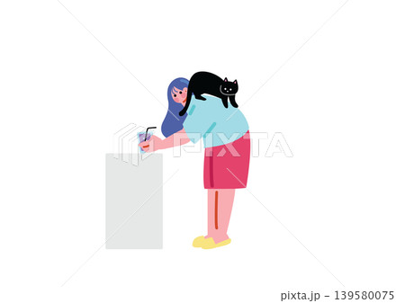 猫と暮らす女性のイラスト 猫と暮らす女性のイラスト 139580075
