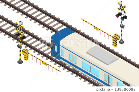 アイソメトリックイラスト：電車が通る踏切 139580088
