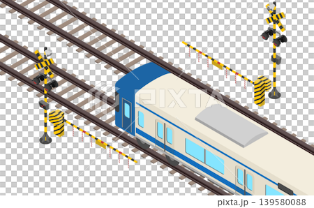 アイソメトリックイラスト：電車が通る踏切 139580088